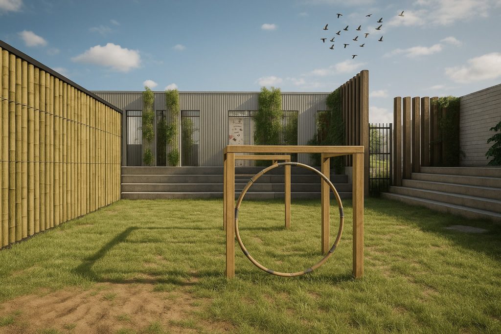 Espaço para adestramento e socialização de cães ao ar livre, em canil moderno e funcional projetado pela HL Arquitetura e Construção.